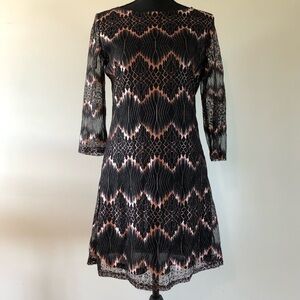 Women’s MT Collection Black and Cooper Lace Patterned Dress size S